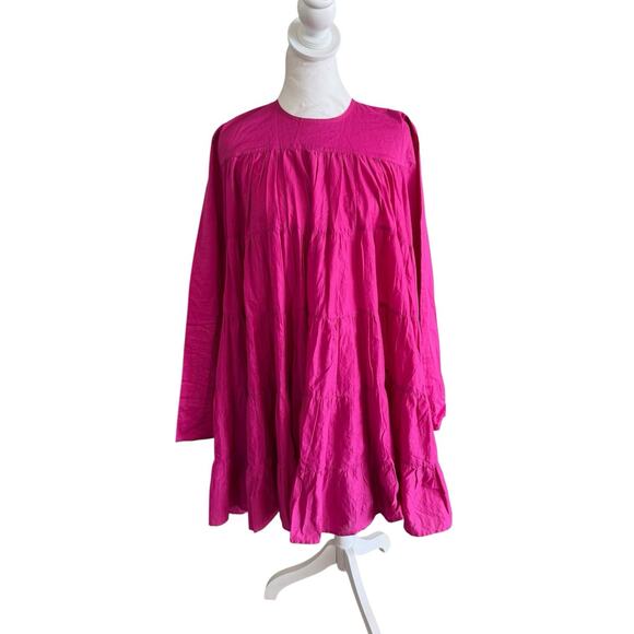 Merlette Soliman Dress Fuchsia Small Tiered Swing Mini Pima Cotton - Picture 3 of 12